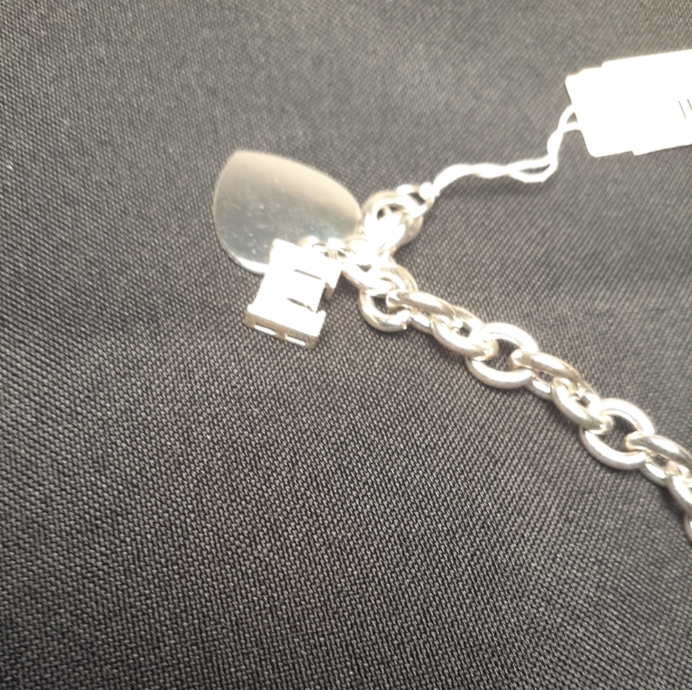 Silver Heart Charm Bracelet with Initial E